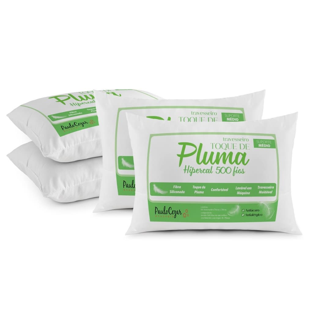 Kit 4 Travesseiro Hirpercal 500 Fios Toque De Pluma Soft - Premium Branco