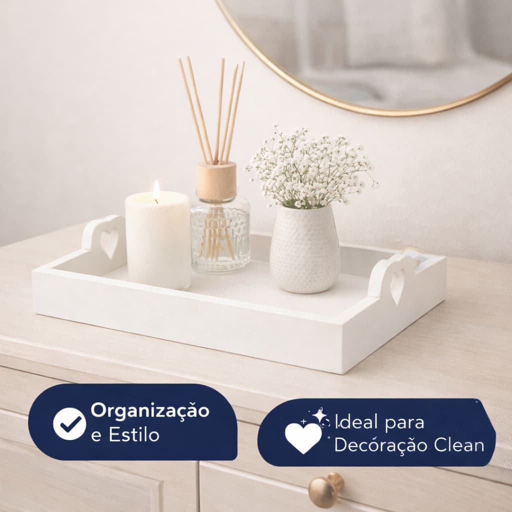 Bandeja Decorativa MDF Branca Perfeita para Lavabo e Penteadeira