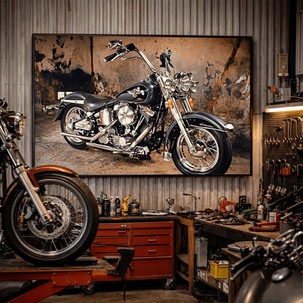 Quadro Decorativo Mosaico Moto Antiga Clássica e Implacável Sofisticada Moderna Radical