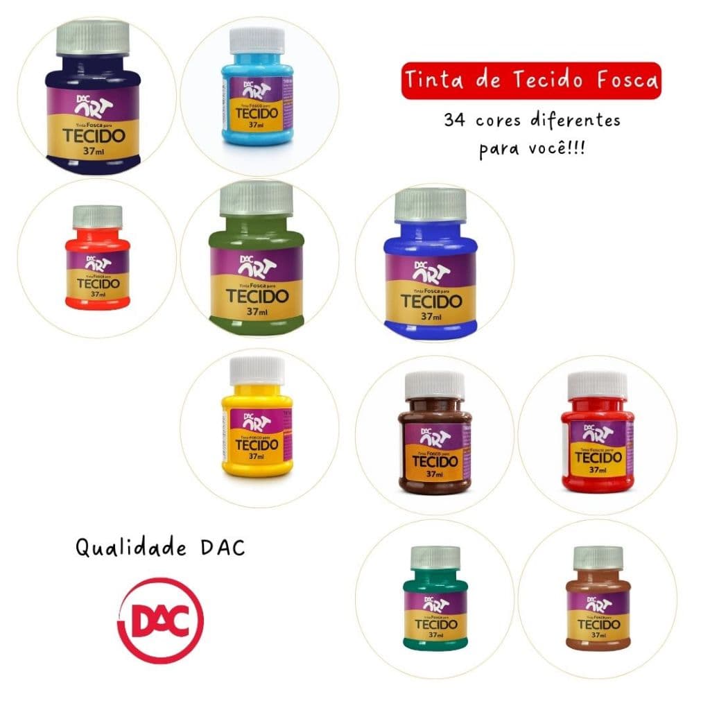 Tinta para tecido Fosca DAC 37ml Não Tóxica Pronta para Uso Pintura em Tecido Artesanato Ótima Qualidade