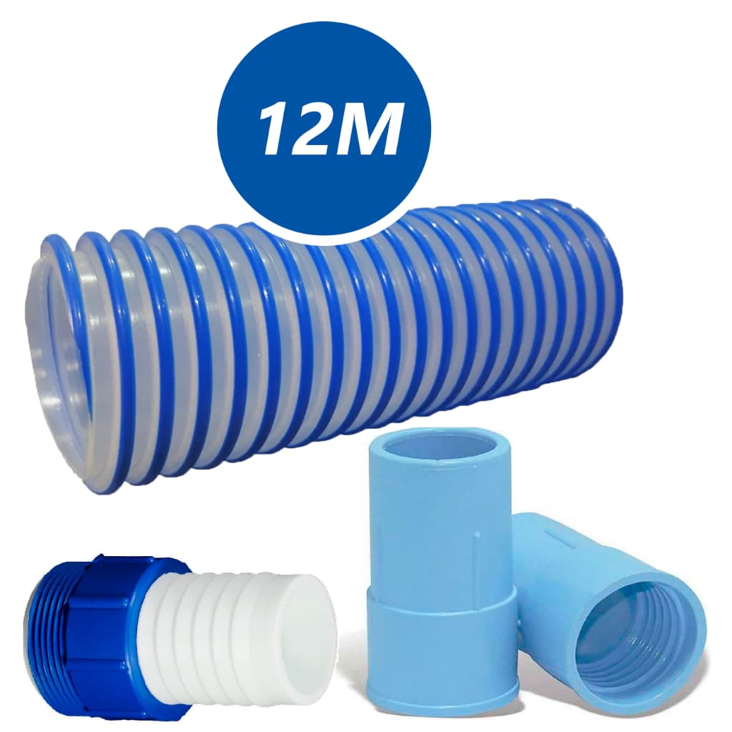 Mangueira para piscina siliconada flexivel e flutuante com 12 metros + ponteiras e adaptador