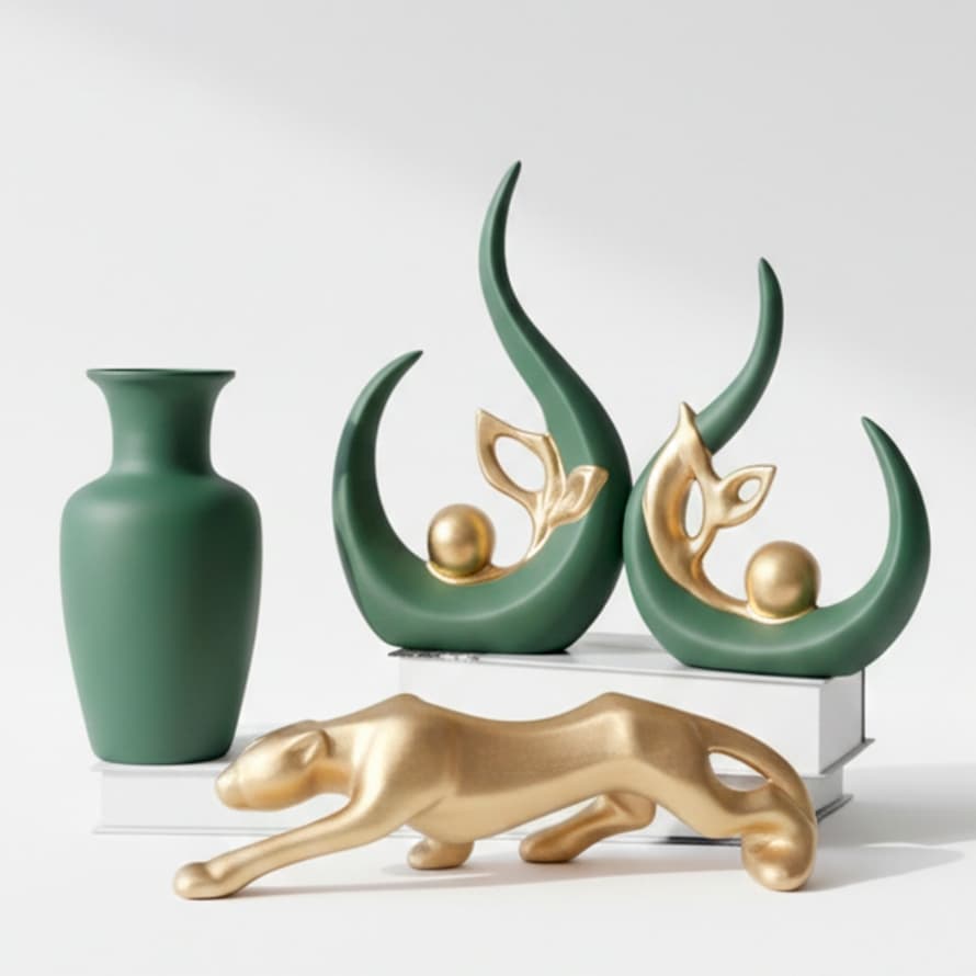 4 Peças Cerâmica Vaso Kit Conjunto Enfeite Pantera Sala Cozinha Completo Decorativa Rack Centro Hall