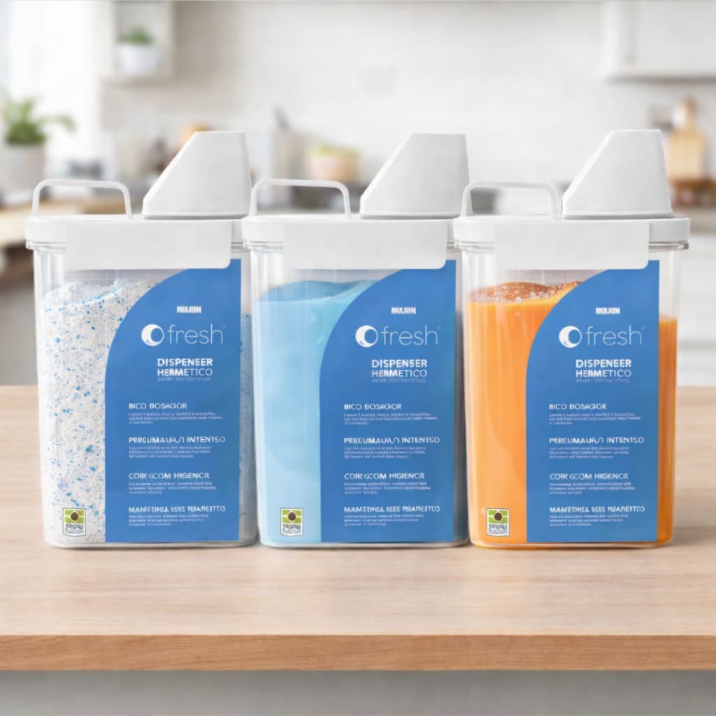 Kit 3 Dispenser Hermético 1500ml Com Copo Medidor Multiuso Para Casa Alimentos Sabão Rações e Outros