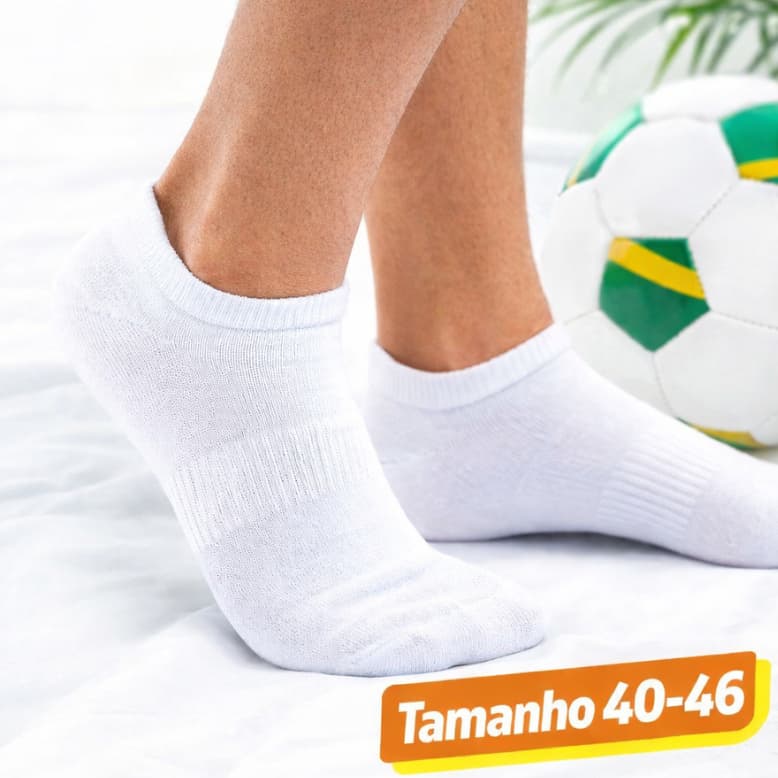 Meia  Unissex  Soquete Cano Curto  Branco, Tamanho 40- 46