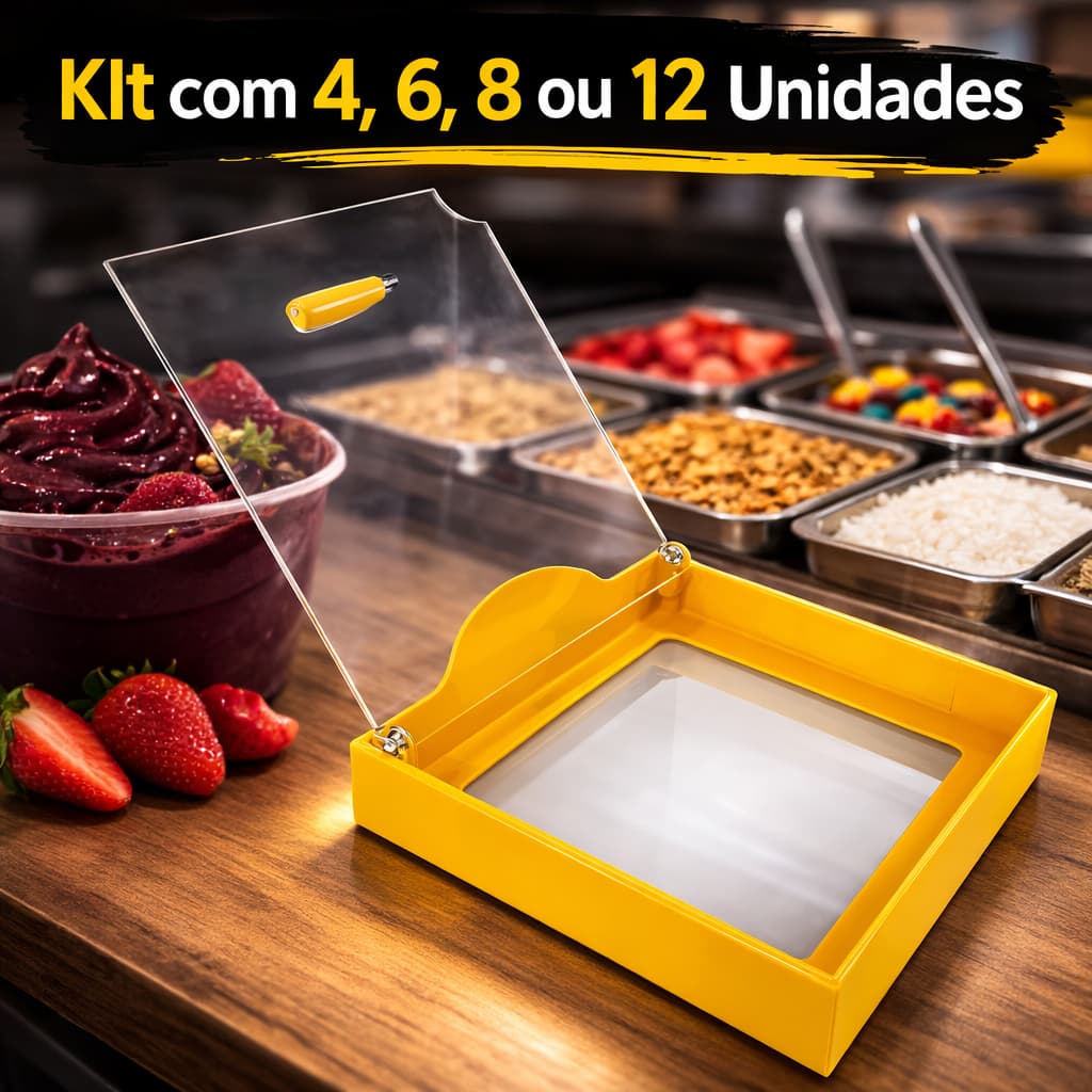 Kit Tampa grande para acompanhamentos de açaí e sorvetes em acrílico amarelo para cubas G 1/6 inox