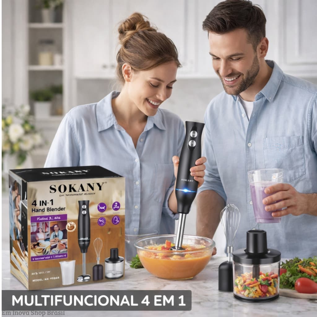 Mixer de Mão 4 em 1 Multifuncional Triturador e Misturador Potente para Vitaminas, Molhos e Sopas 127v