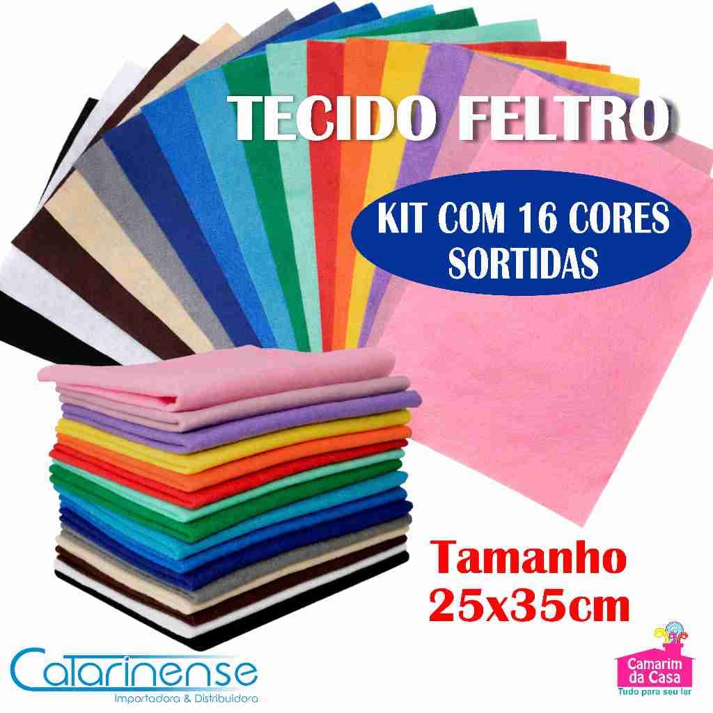 Kit de 16 Cores Sortidas Tecido Feltro Macio Catarinense Corte 25x35cm cada 100% Poliéster Artesanato