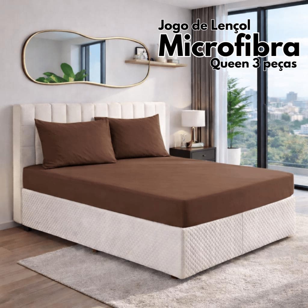 Jogo de Lençol Queen Microfibra Lisa 100% Poliéster - 3 peças