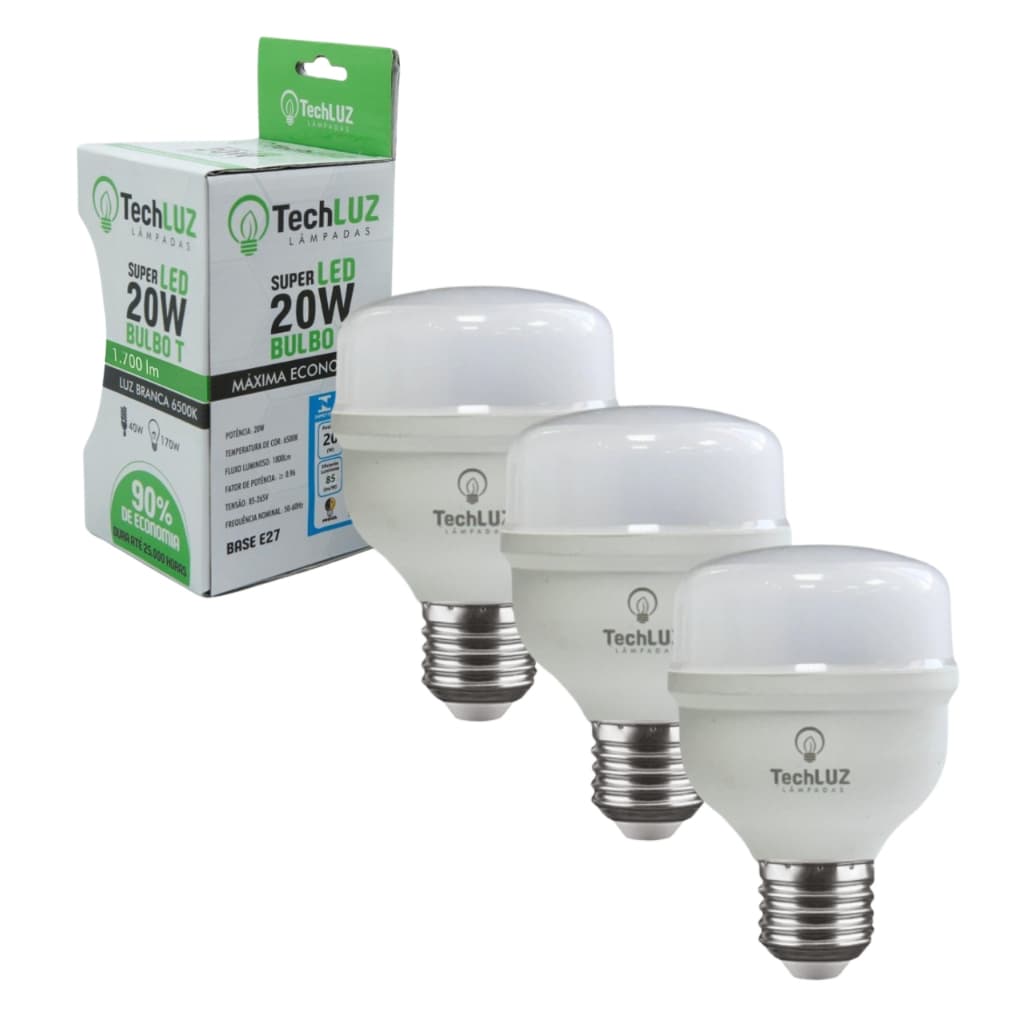 Kit 3 Lâmpadas Led 30W Bulbo 6500k Branco Frio E27 Bivolt Inmetro Econômica
