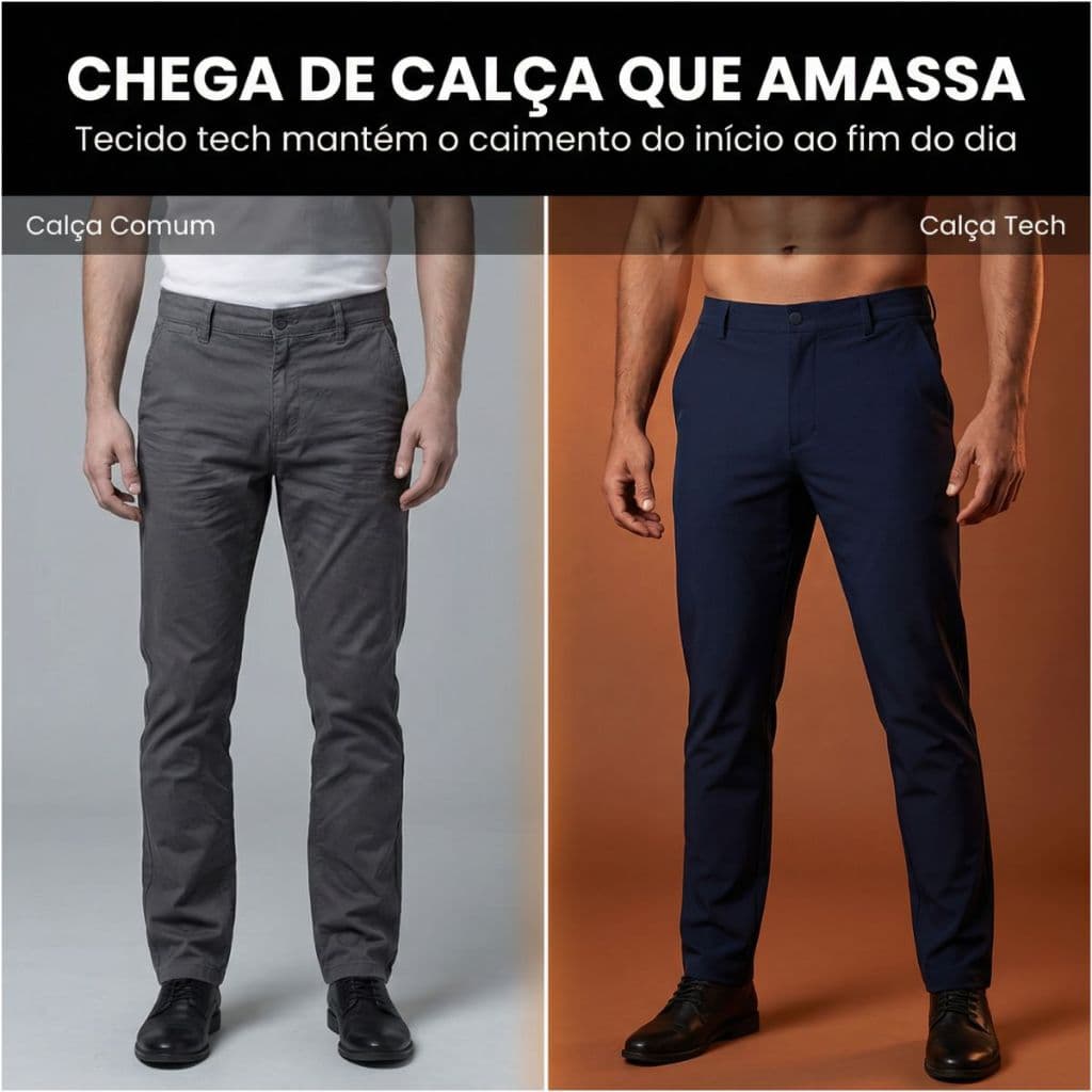Calça Alfaiataria Masculina Elastano Slim Fit Tech Calça Bege Masculina Calça Reta Masculina