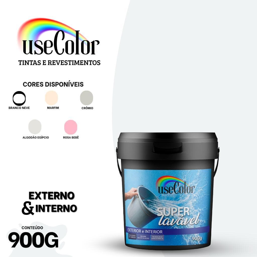 Tinta Super Lavável Acetinada 900g - Usecolor Sempre Limpo  Fácil de Limpar  Limpável Premium