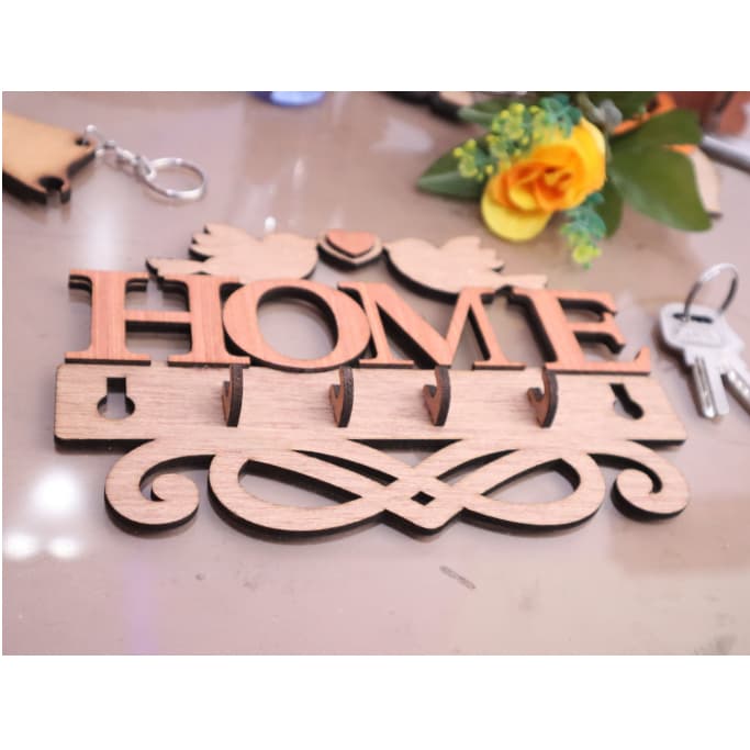 Porta Chaves de Parede Home MDF Decorativo 4 Ganchos | Suporte Organizador de Chaves 20x18 | Decoração Hall Entrada