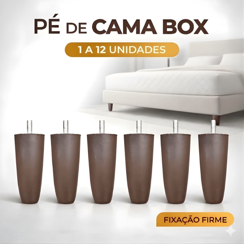 Pés Cama Box 12cm Reforçado com Parafuso 1 a 12 Un Casal Queen Super Queen Solteiro Base