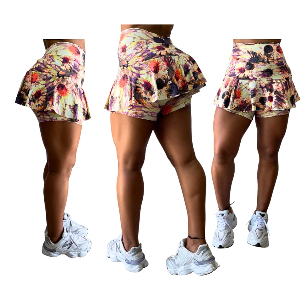 Short Saia Feminino Fitness Estampado Cintura Alta Academia Treino Corrida Moda Fitness