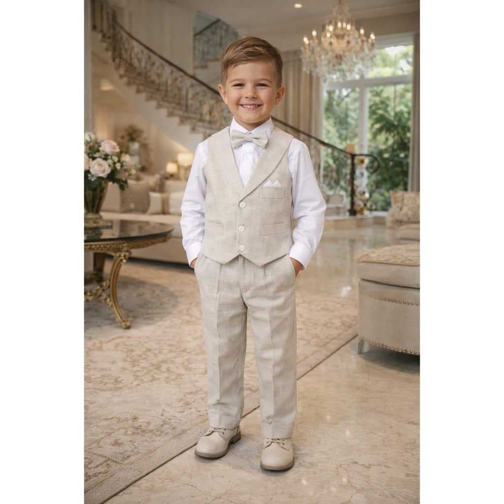 Roupa Social Infantil Camisa Calça Pajem Bege Completo Colete