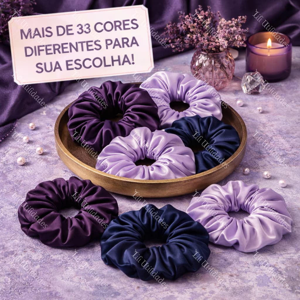 Kit 90 Xuxinhas de Cetim Charmousse Scrunchie Anti Frizz Luxo com Costura Embutida
