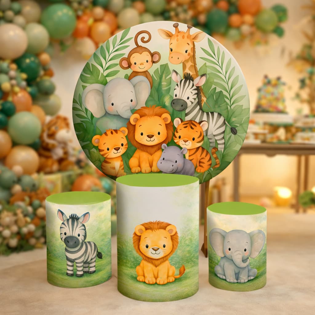 Kit Capa Painel de Festa Safari  + Trio Capa Cilindros Envio Imediato