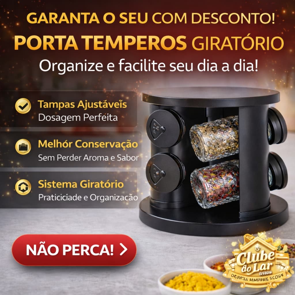 Porta Temperos Giratório 360° Belovidro 6 Potes de Vidro Organizador de Cozinha