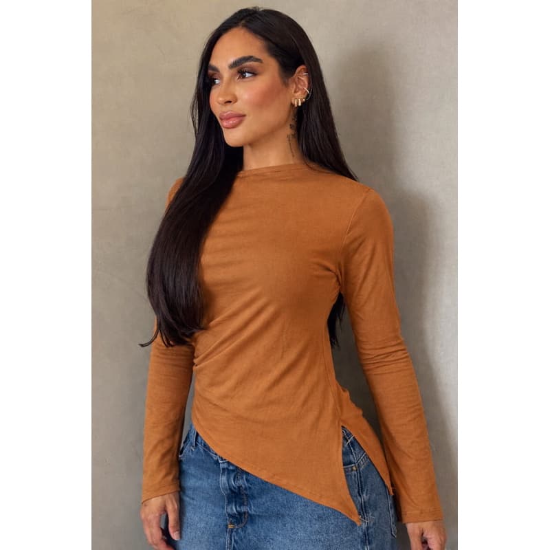 Blusa Assimetrica Tecido Viscolaycra Feminina Flare Com Manga Longa Tendência Outono Inverno 2026