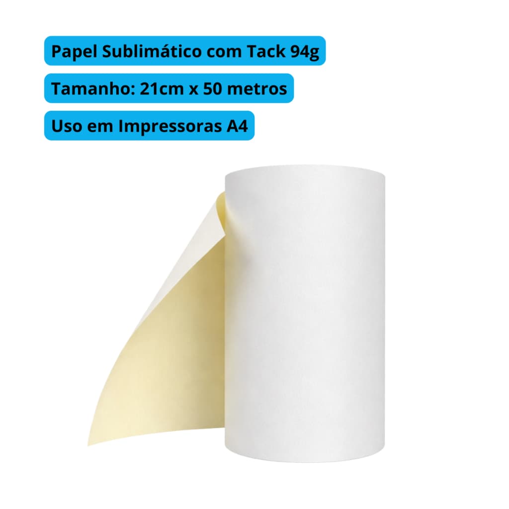 Bobina Papel Sublimático A4 210mm x 50m 94g Alta Transferência p/ Impressora A4 - ML Print