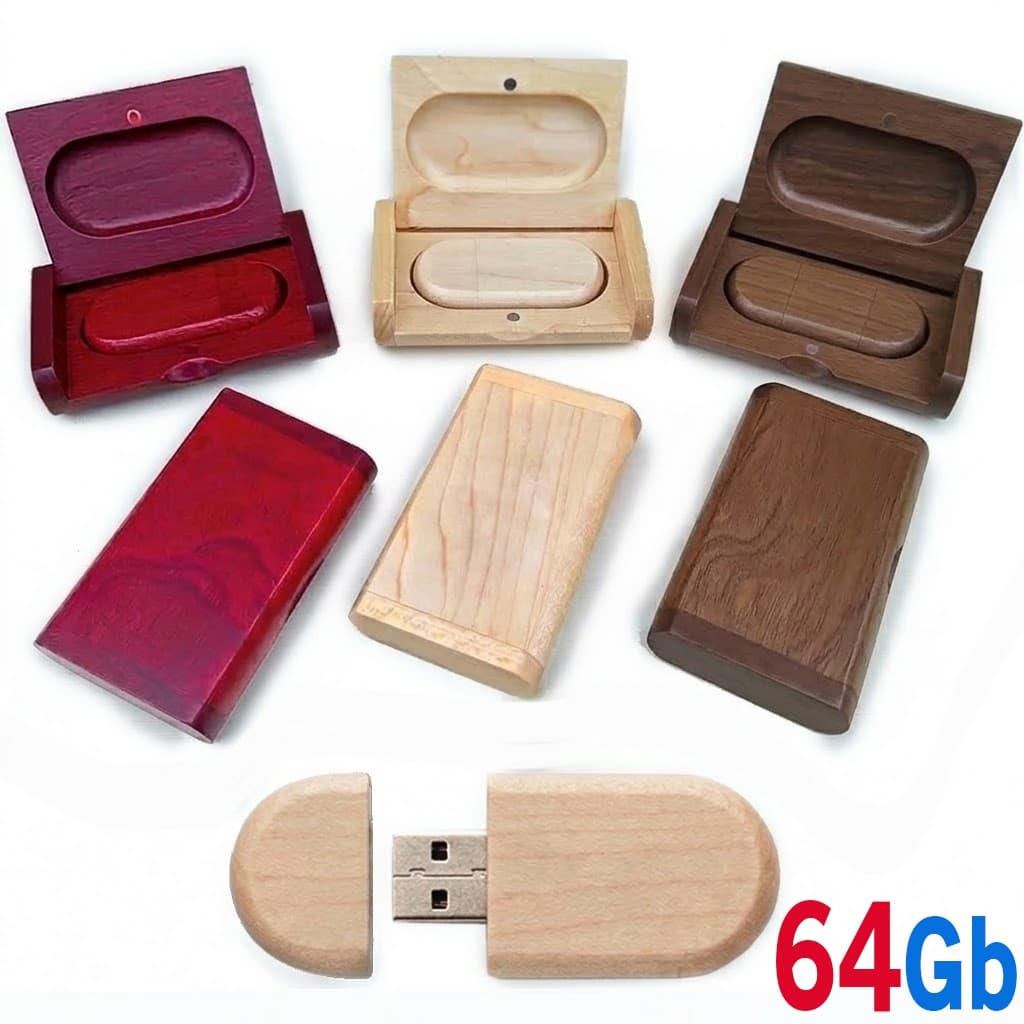 Pen Drive 64Gb de Madeira com Case - Pendrive Fotografia, Brinde, Aniversario /Guarde Fotos e Videos