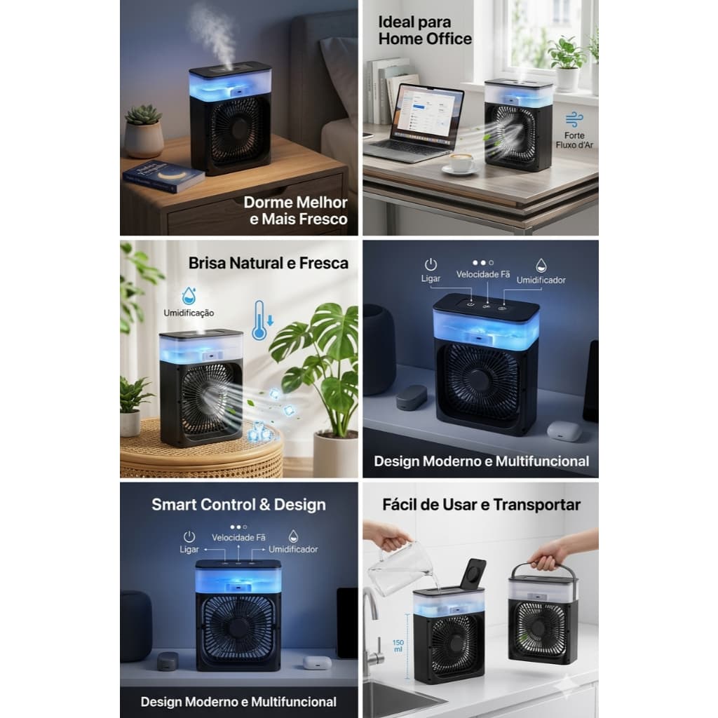 ❄️ Ventilador Climatizador Portátil USB Umidificador De Ar Silencioso Mesa Escritório Quarto ❄️