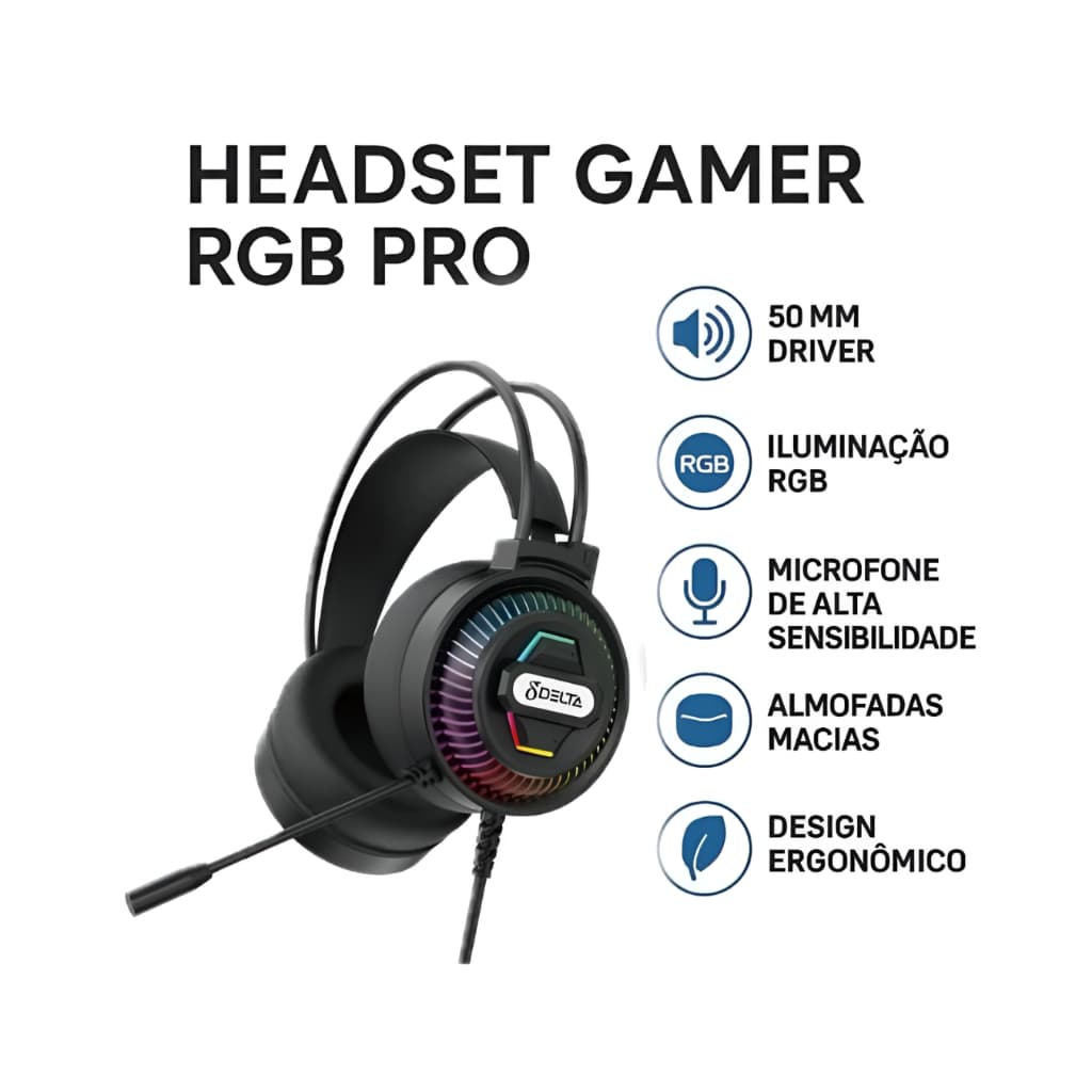 Headset Gamer RGB Pro USB Delta F7140 Com Iluminação RGB Fluida e Microfone Boom Com Som Explosivo!