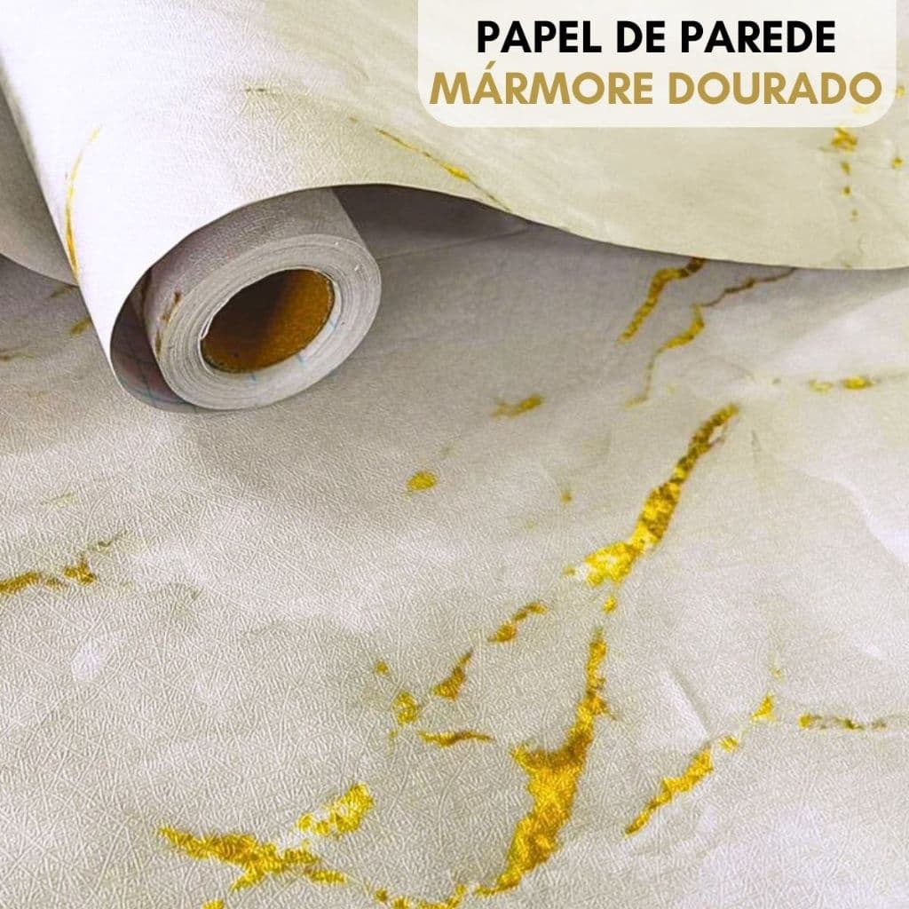 Papel de Parede Adesivo Mármore Com Veios Dourados Moderno Vinílico Impermeável Resistente