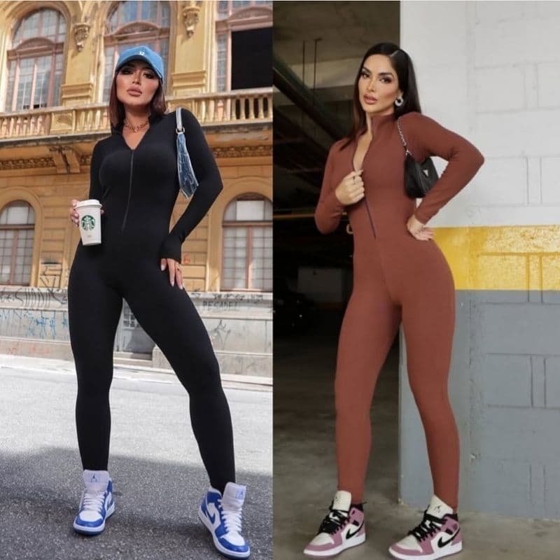 MACACÃO DA VIRGINIA FEMININA PRETO- Manga longa Com Ziper. Confortável