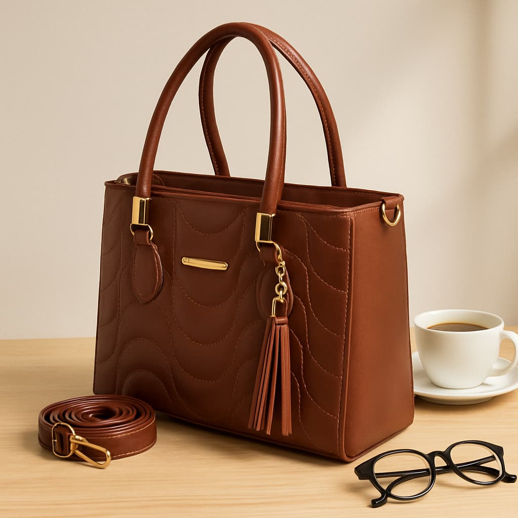 Bolsa Feminina de Mão e Transversal Copacabana- Alça Ajustável, Detalhes Dourados