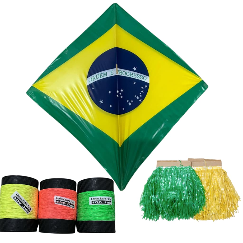 Pipas papagaio flechinha 10 Pipas sortidas + 10 rabiolas + 3 potes de Linha 100 jardass