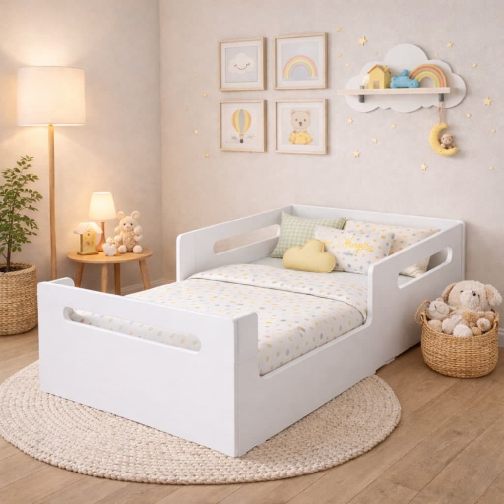 Cama Infantil Montessoriana Baixa Para Quarto De Criança Mdf Com Proteção Lateral