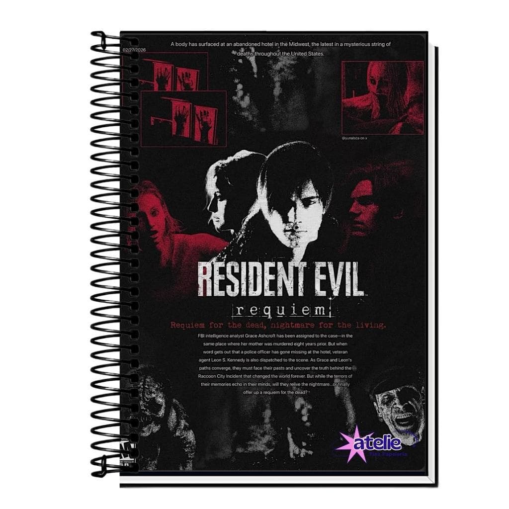 Caderno Escolar Capa Dura - Resident Evil Personalizado Umbrella Corporation Gamer - 1, 10, 15 e 20 Matérias Universitár