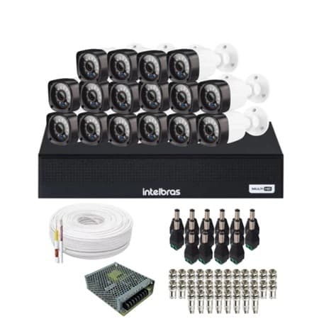 Kit Cftv 16 Cameras Segurança Full Hd 1080p Dvr Intelbras 1116-C S/ HD