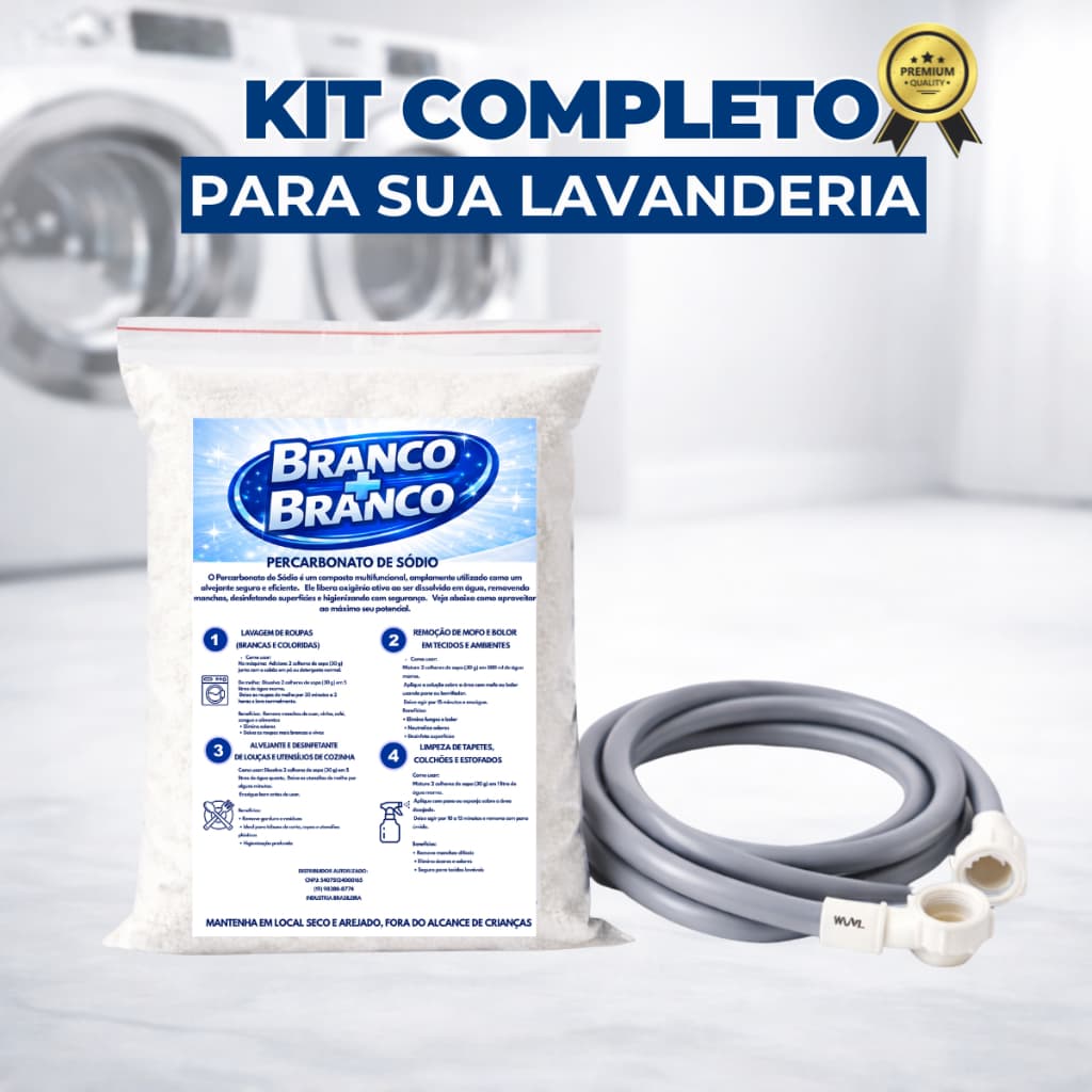 Percarbonato de sódio 100% tira manchas roupa branca 500g + mangueira para maquina de lavar Universal Kit Lavanderia