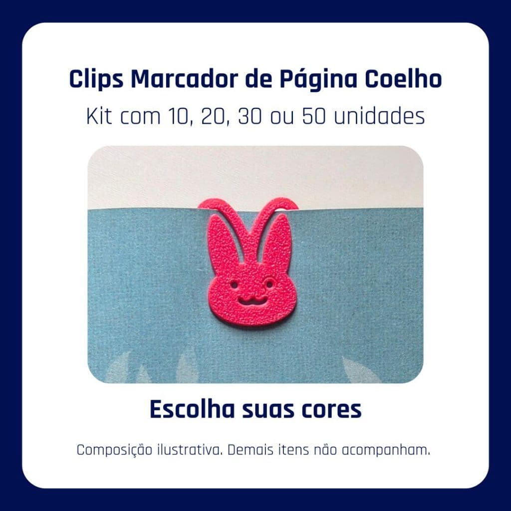 Clips Marcador de Página Coelho • Organização e Leitura • Kit com 10, 20, 30 ou 50 unidades