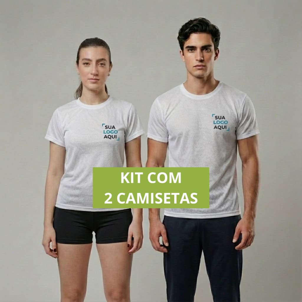 KIT 2 Camisetas Brancas DRY FIT Estampadas Personalizadas Com Sua Logo Respirável Térmica UV