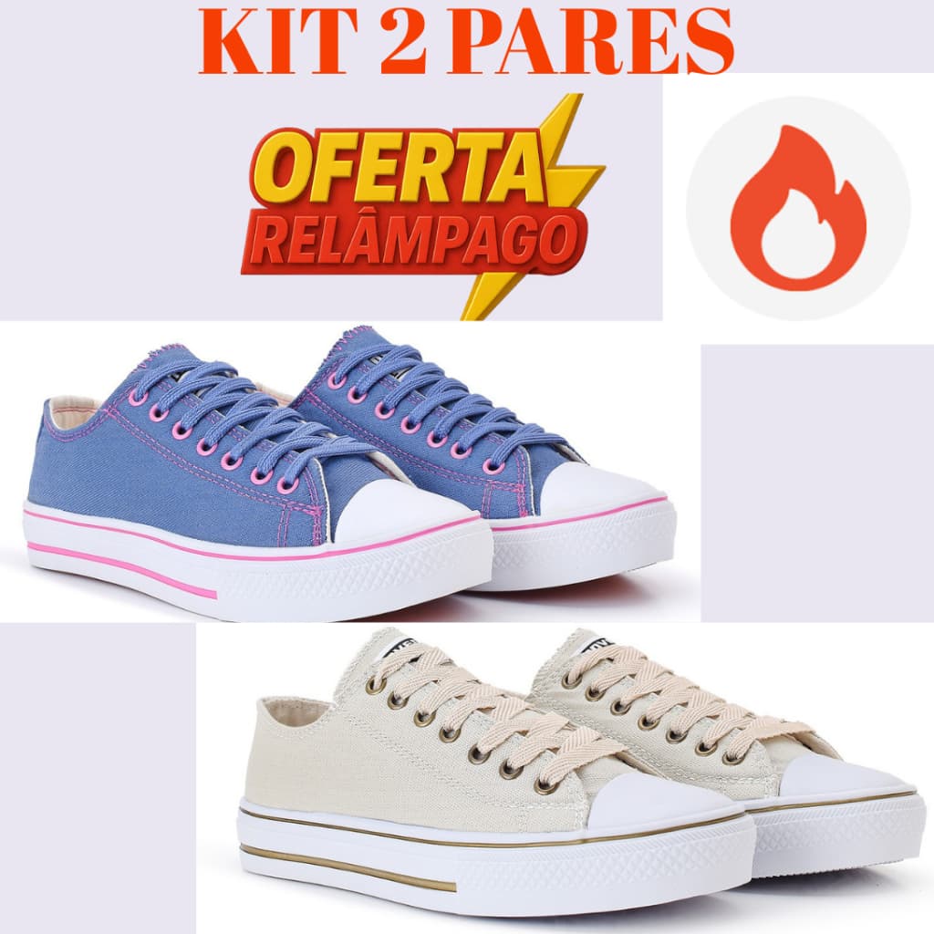 Kit 2 Pares Tênis Casual Feminino Lona Confortável Estilo Clássico Promoção Frete Econômico