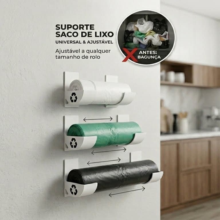 Suporte para Sacos de Lixo ou Sacos Plásticos Kit 3 Organizador de Utensílios de Cozinha Multiuso