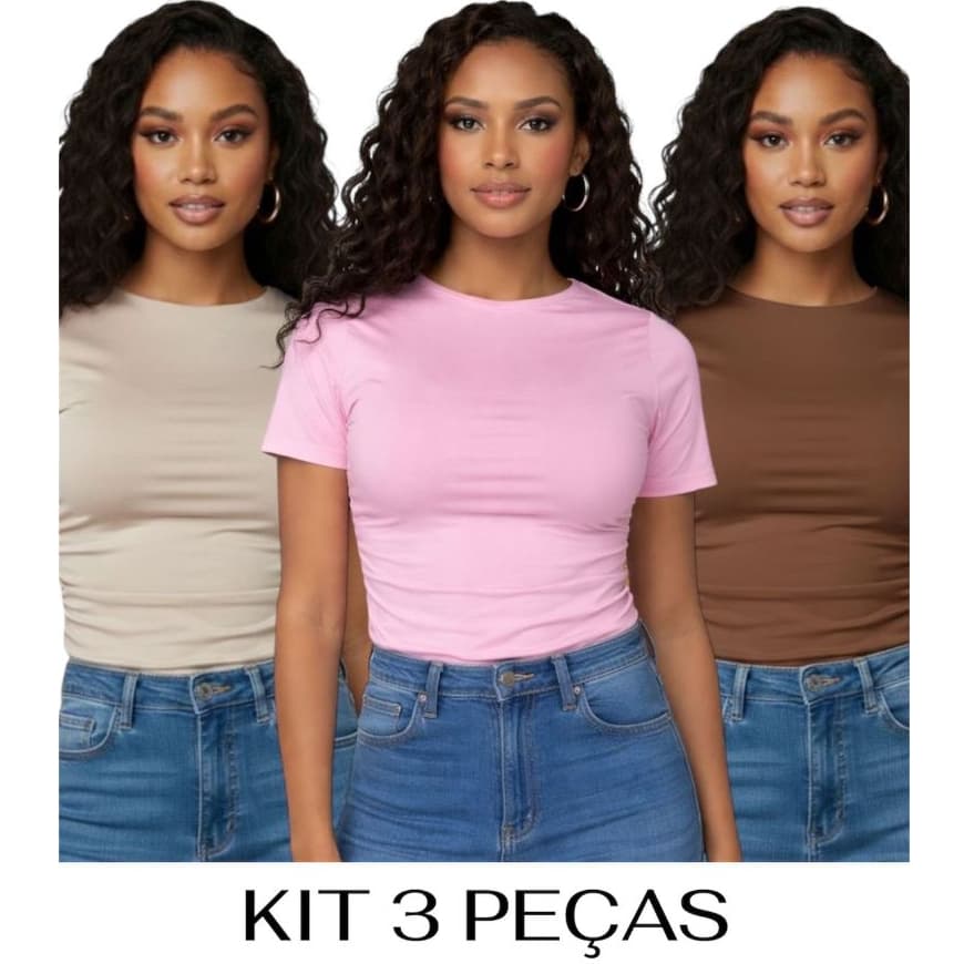 Kit 3 Blusa Feminina Suplex Gola redonda Forro Básica Premium Elegante Tshirt Baby Tee Segunda Pele
