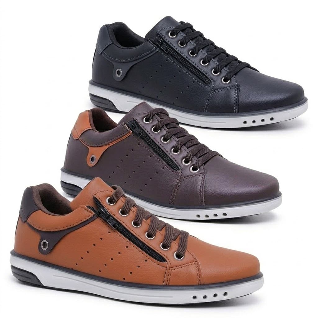 Kit 3 Pares De Sapatenis Masculino Star Fox De Elastico Confortavel A3
