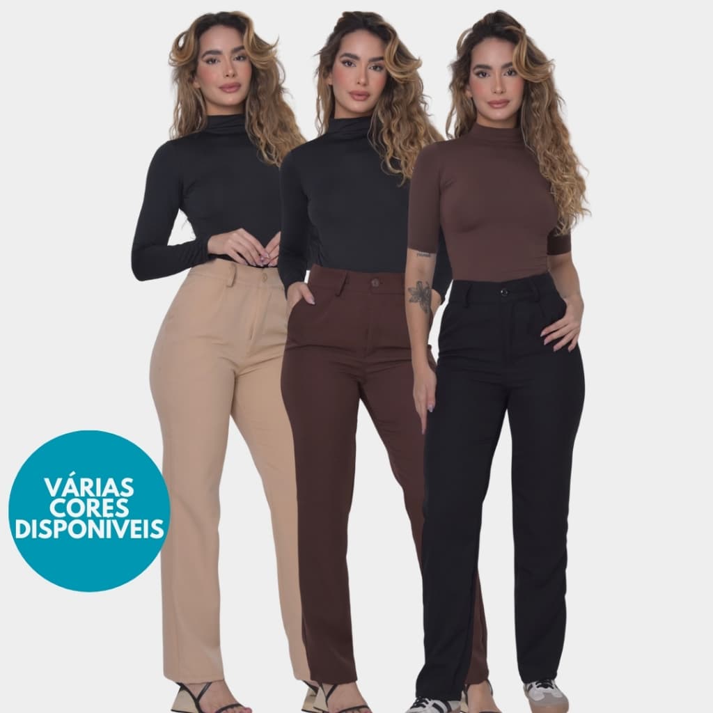 Calça Alfaiataria Pantalone Feminina com Bolso Cintura Alta Social