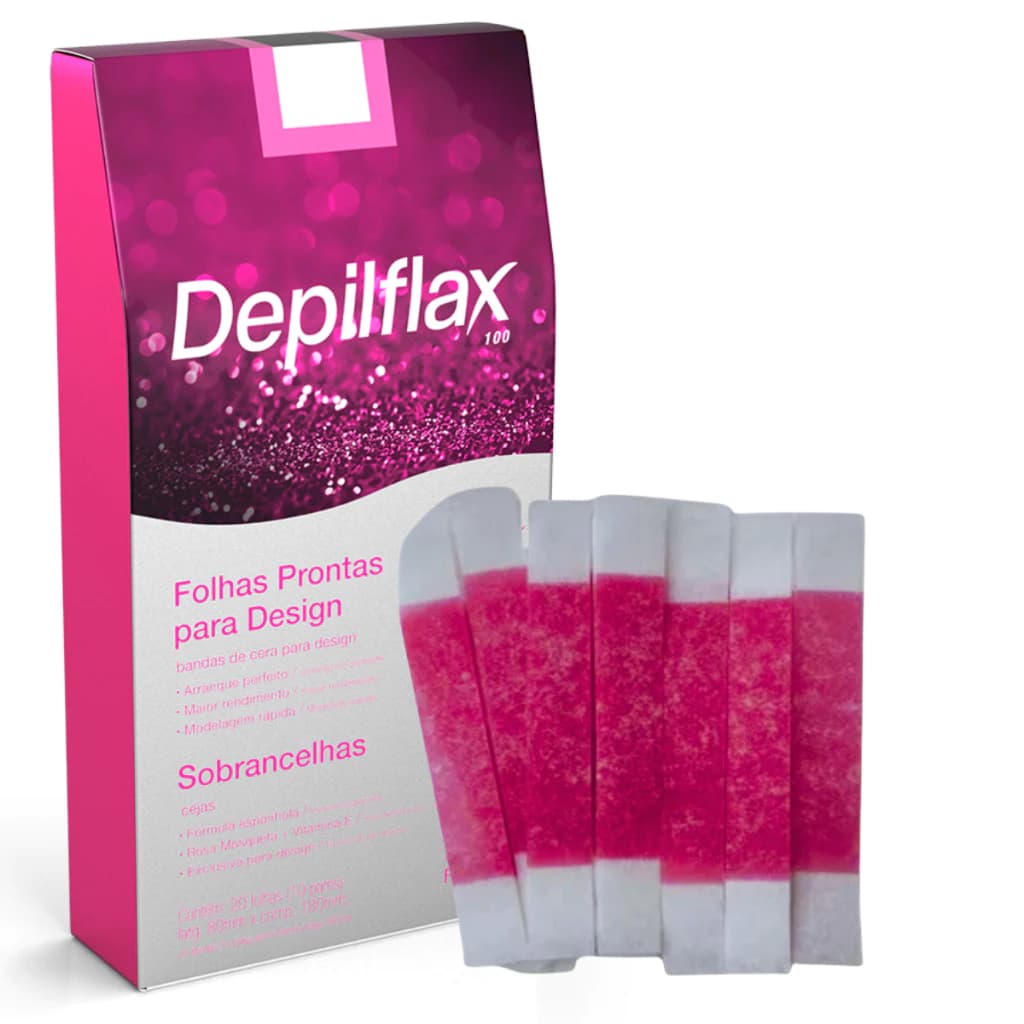 100 Tiras De Cera Depilatória Sobrancelha e Buço Rosa Mosqueta Depilflax + Escova Mimo