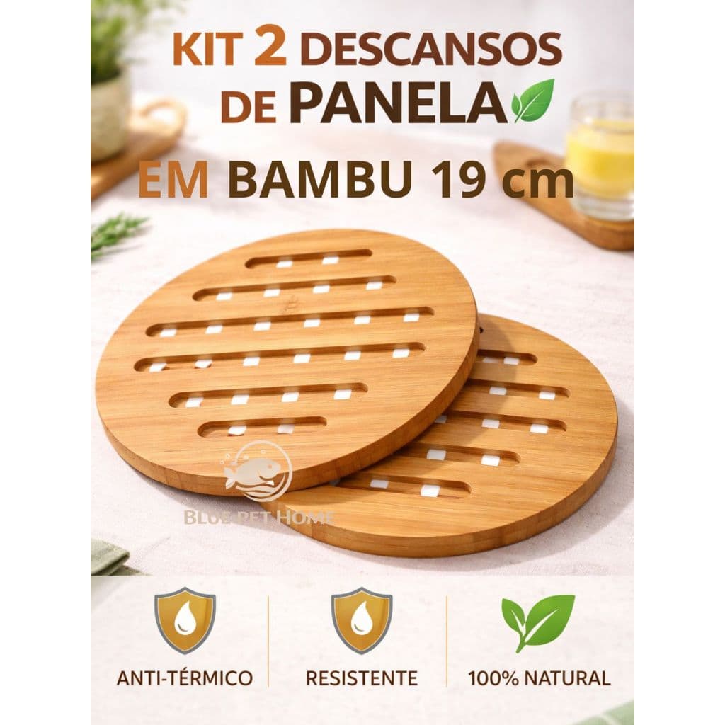 Kit 2 Descanso 19 cm de Panela em Bambu Resistente Ecológico Cozinha