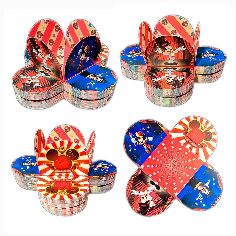 200 Forminhas Circo Mickey Palhaço 4 Pétalas Tenda Festa Infantil Brigadeiro Aniversário