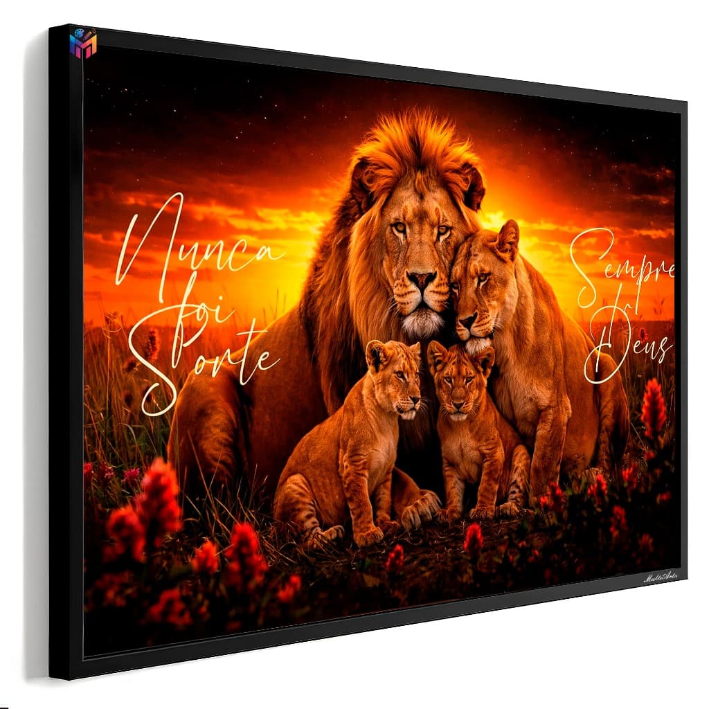 Quadro Decorativo Leão Família Reino Da Fé Herança e Coragem Força e Propósito sala quarto hall