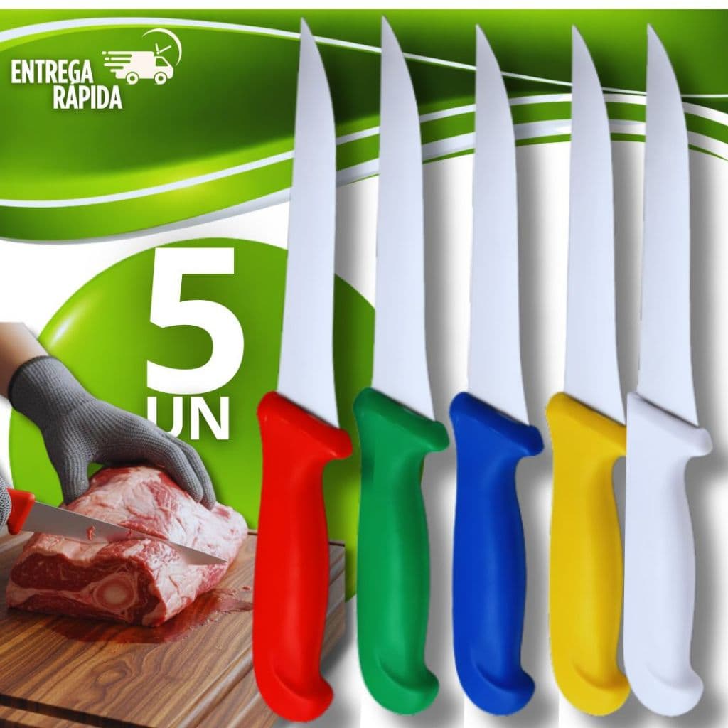 5 Faca Profissional Desossar 6" Sortida  Açougueiro Facas Aço Inox Utensílios Cozinha Facas Inox Frango Carne Peixe