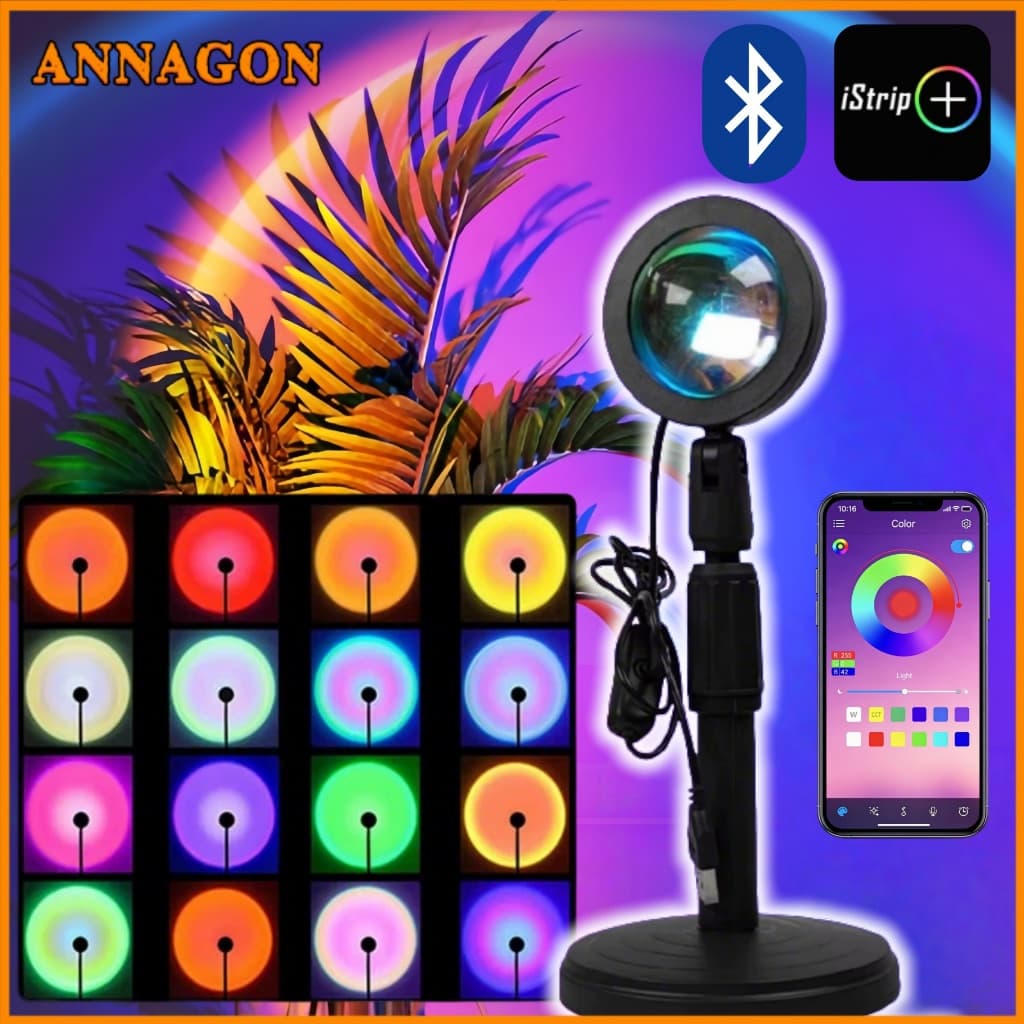 Lâmpada Pôr do Sol com Controle via App Luz Noturna USB 16 Cores Ajustáveis para Decoração de Quarto