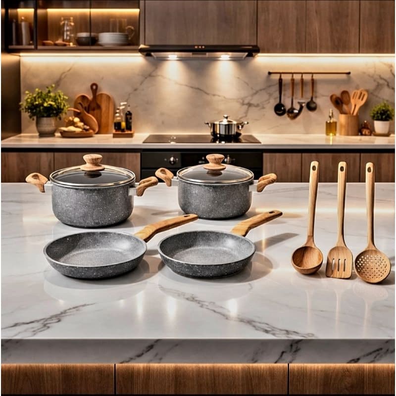 Kit 4 Panelas Alumínio Revestimento Cerâmico e 3 Utensílios