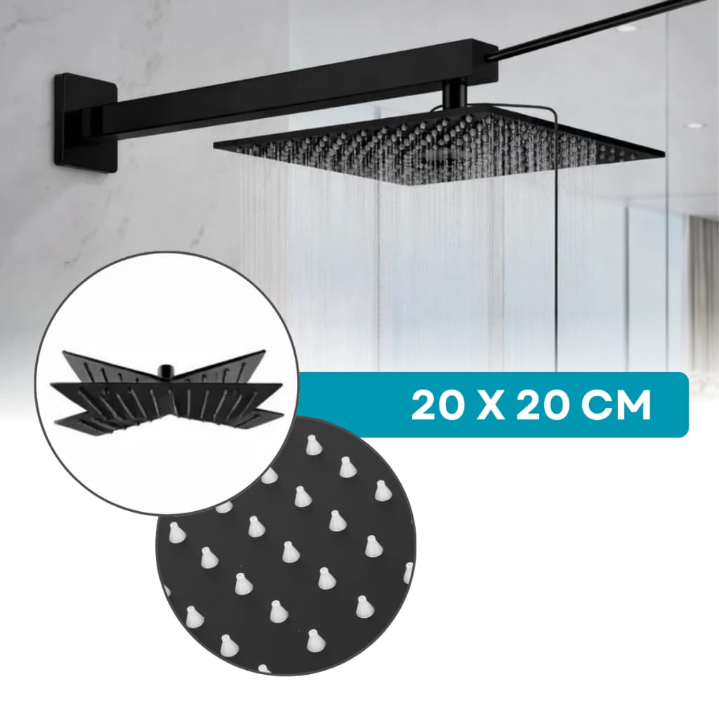 Chuveiro Ducha  Área Externa em Aço Inox Para Piscina 20x20 Cano 30cm Preto Articulado